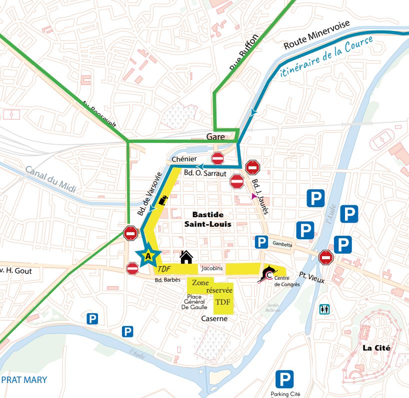 Tour de France arrival map route in Carcassonne 20th Sunday July